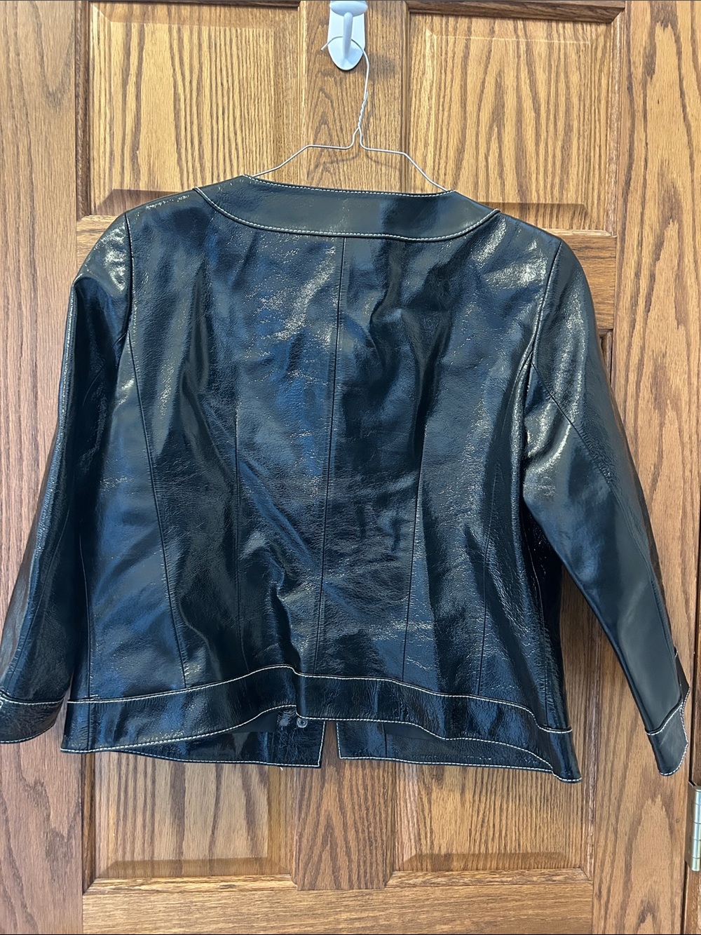 Jones New York Black Leather Round-Neck Button Jacket image 4